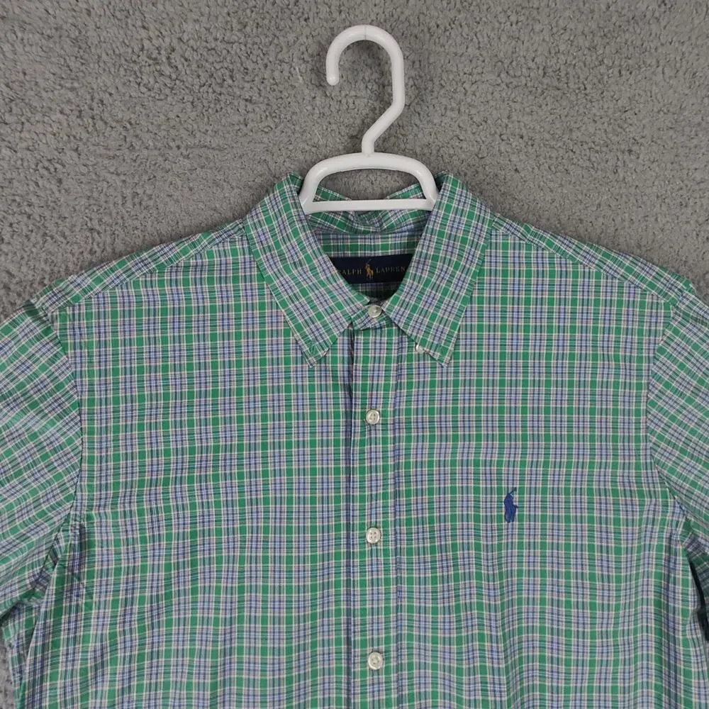 Polo Ralph Lauren Button Up Shirt Mens Large L Tartan Plaid Blue Small Pony